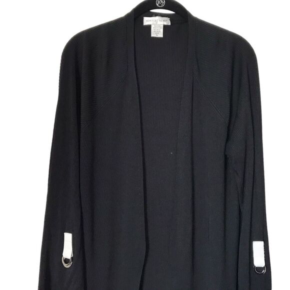 Newport News Sweater Womens Size XL Black Ribbed Long Sleeve Long Cardigan - Picture 2 of 11